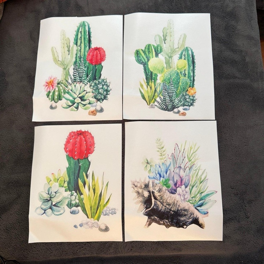 Set of 4 Watercolor Cactus Succulent Canvas Wall Art Prints 8x10 Coastal Boho